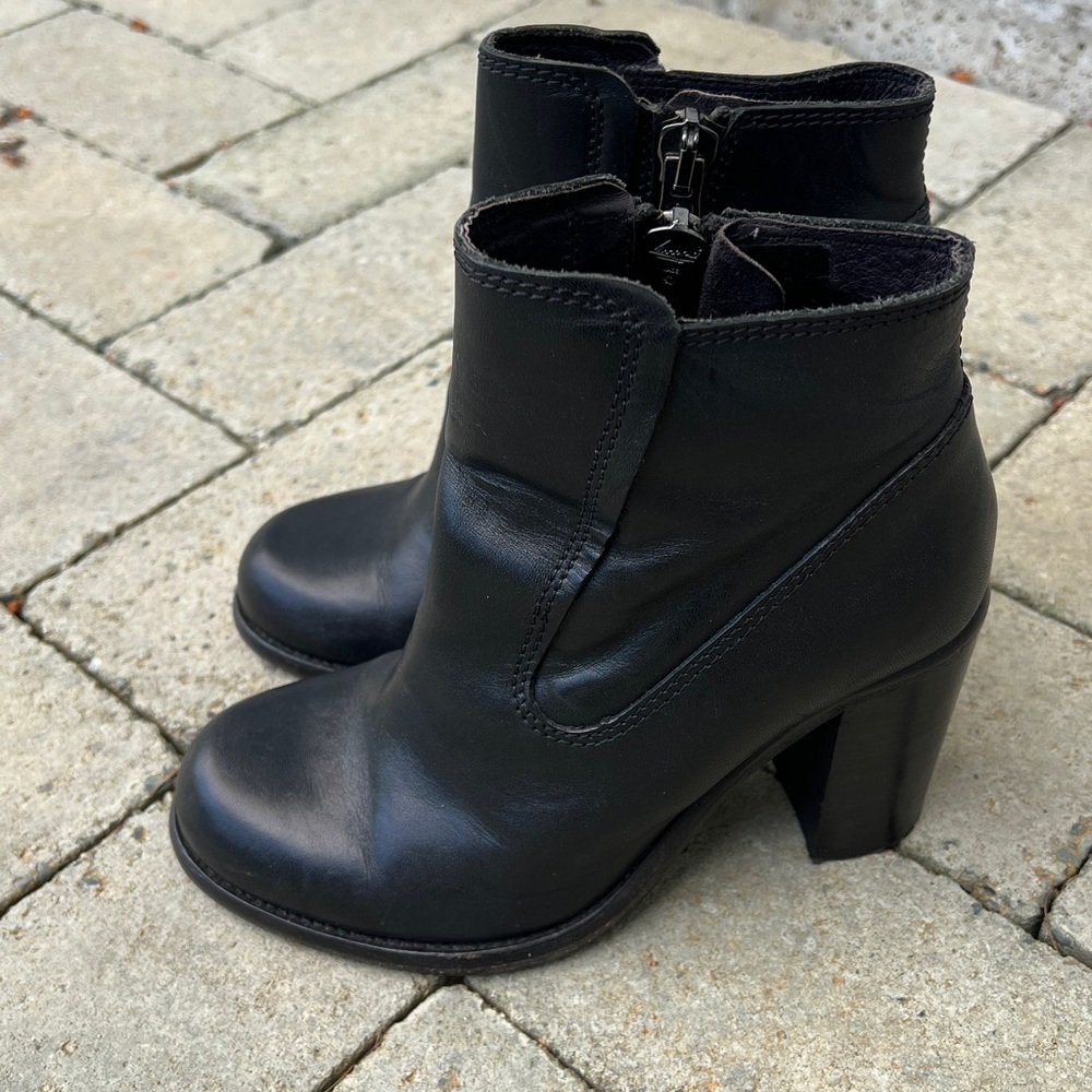 AllSaints Black Leather Ankle Booties with Side Zipper